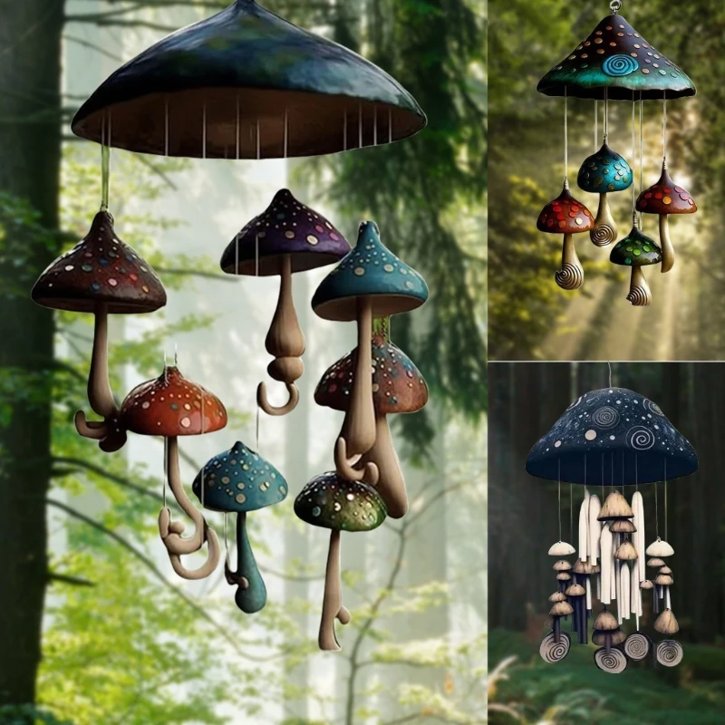 

Mushroom Wind Chimes Yard Wind Bells Garden Decoration Outdoor Hang Pendants