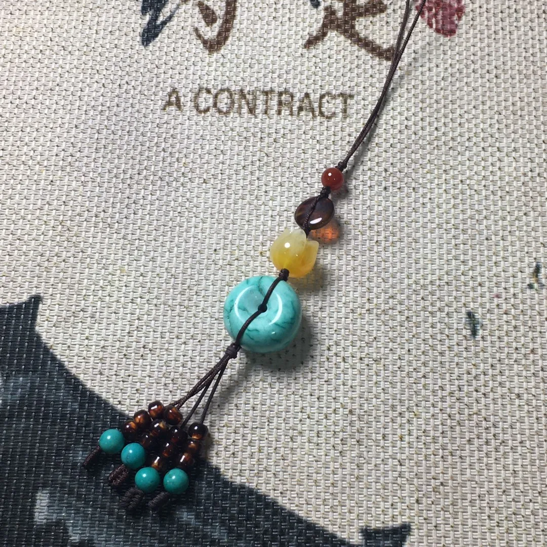 

Hot Selling Natural Hand-carve Turquoise Pingan Buckle Necklace Pendant Fashion Jewelry Men Women Luck Gifts