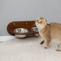 designer pet feeder cat wall furniture wood dog bowl stand 2 bowls cat food bowl