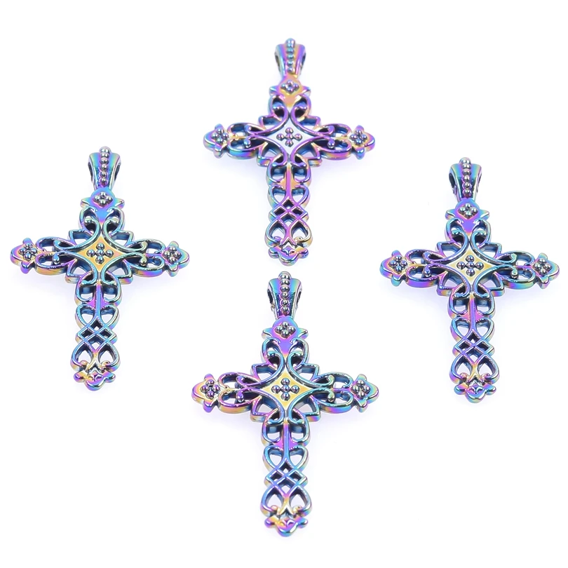

10pcs/Lot Openwork Geometry Cross With Pattern Pendant Rainbow Color Charms Fit DIY Handmade Jewelry Making Finding Supplies
