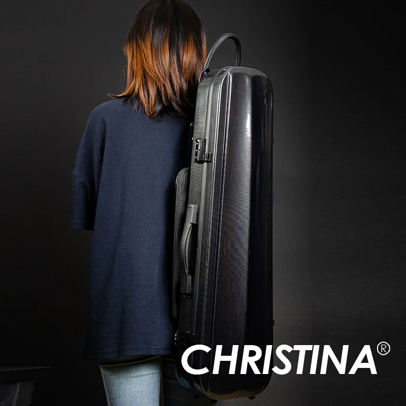 

New Style-Christina Violin Case-Black Trapezoidal-Combination Lock, Snap Button Detachable Bag, Glass Steel Carbon Fiber-BVT02B