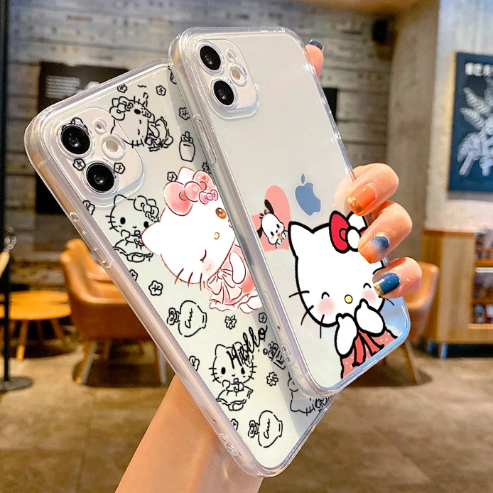 

Hello Kitty Transparent Phone Cases For iPhone 12 11 Pro MAX 6S 7 8 Plus XS MAX 12 13 Mini X XR SE 2020 Funda Carcasa