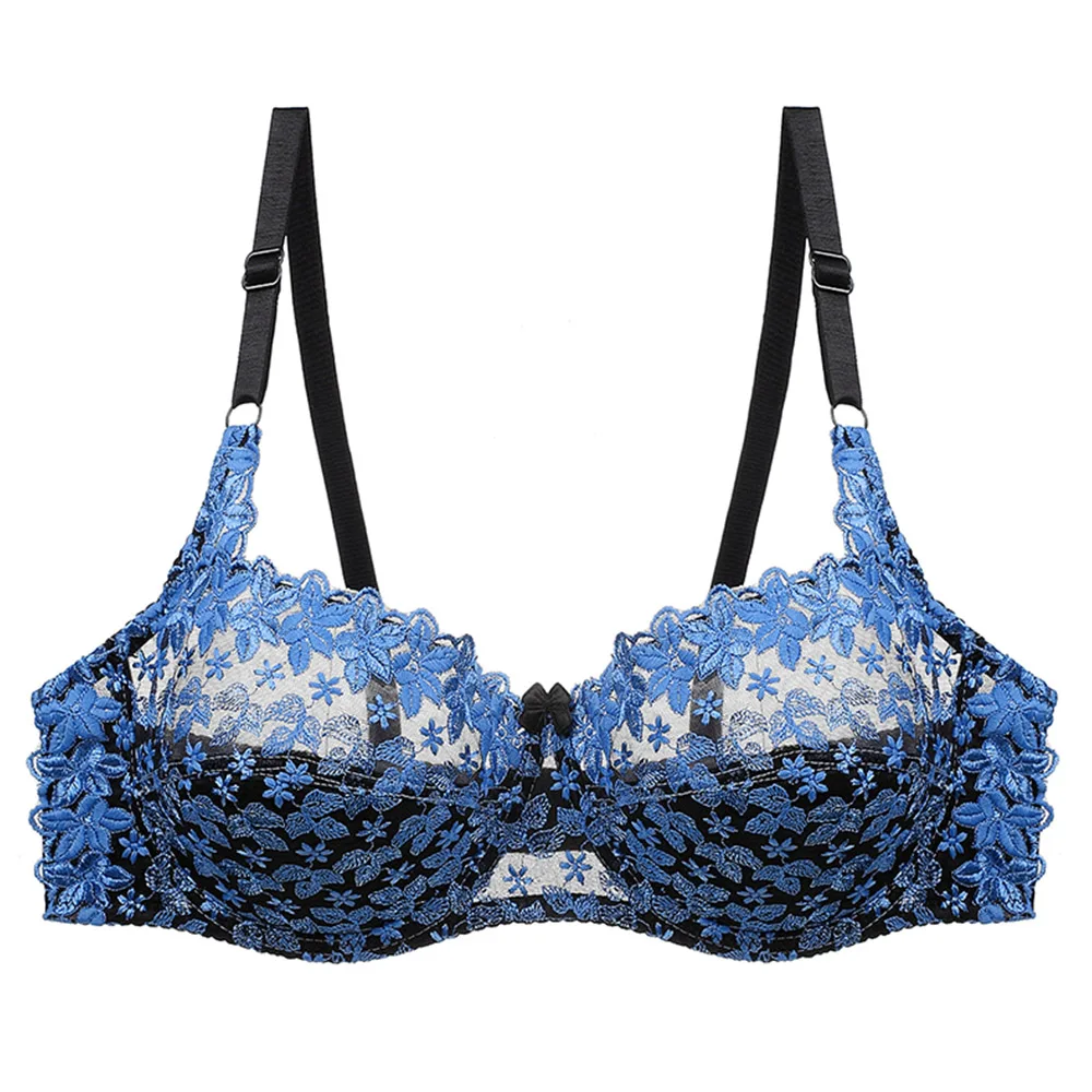 

Women's Underwire Bra Sexy Lace Lingerie Embroidery Floral Bralette Plus Size Lace Perspective Bra A B C D 32 34 36 38 40 42 44