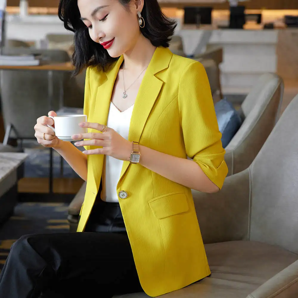 Quality Spring Summer Women's Korean Fashion Elegant Loose Medium Sleeve Jacket Office Leisure Blazer Thin Cardigan Coat Top 4XL