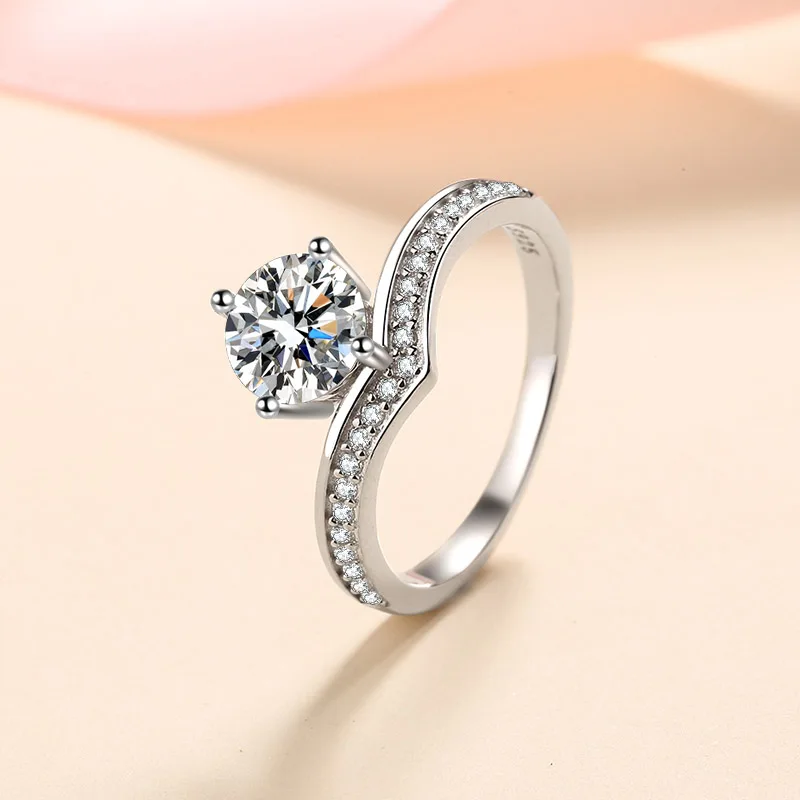 

Aisne Real 1ct 2ct VVS D Color Moissanite Wedding Rings For Women Engagement White Gold Color 925 Sterling Silver Jewelry Ring