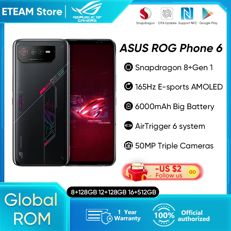 Global ROM ASUS ROG Phone 6 Multi-Language Snapdragon 8+Gen 1 6000mAh Battery 165Hz AMOLED ROG 6 5G Game Phone Google Play Store
