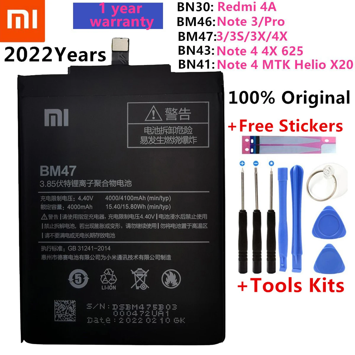 Original Replacement Battery For Xiaomi Redmi Hongmi 4A 5A 3S 3X 3 pro 5 Plus Mi5 M5 Note 3 4 5 4X Note 6 Pro 7 Pro Bateria