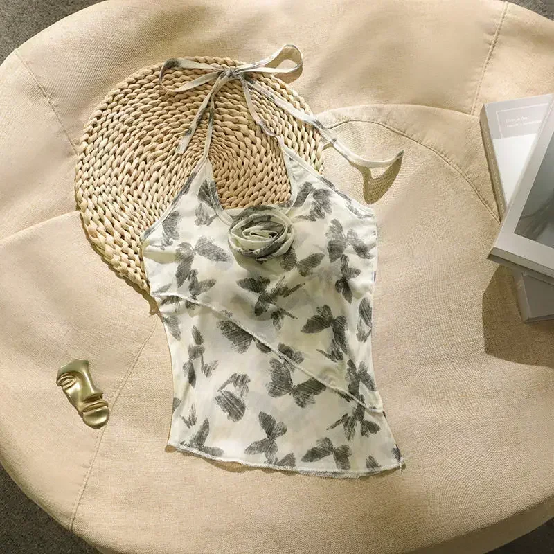 Изысканный дизайн сексуальный асимметричный топ с принтом 2024 женская мода