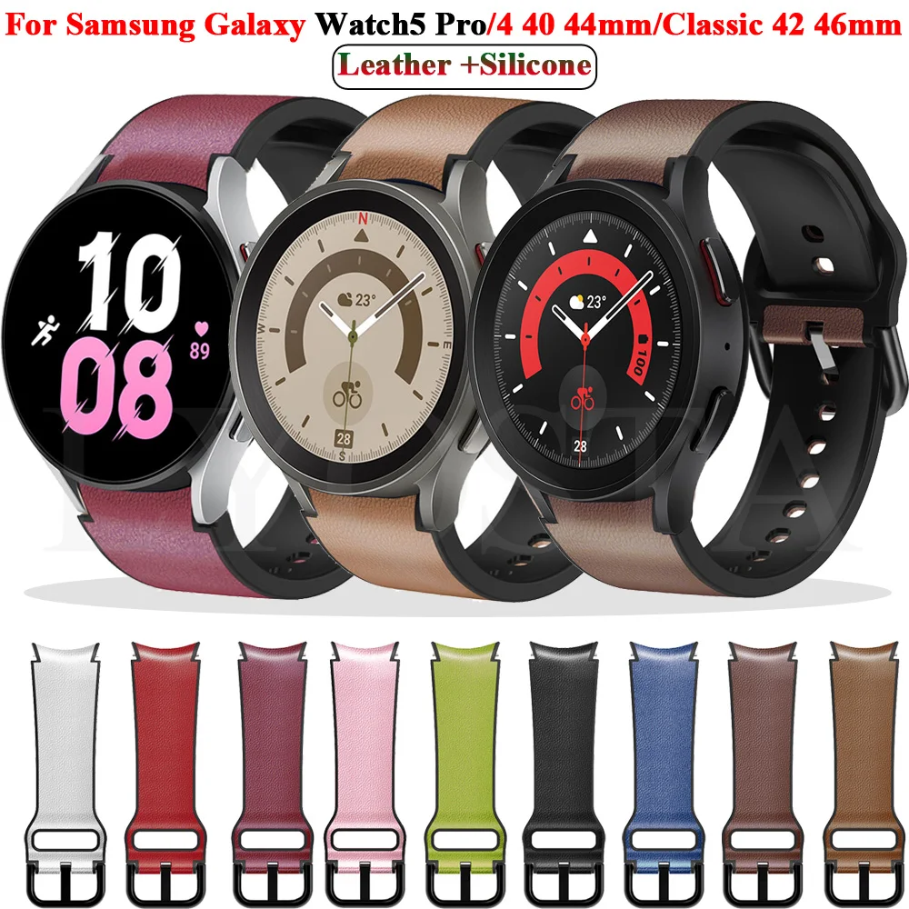 

20mm Leather+Silicone Straps For Samsung Galaxy Watch 5 Pro 45mm/4 Classic 46mm 42mm Watchband Bracelet Wristband Watch5 44 40mm