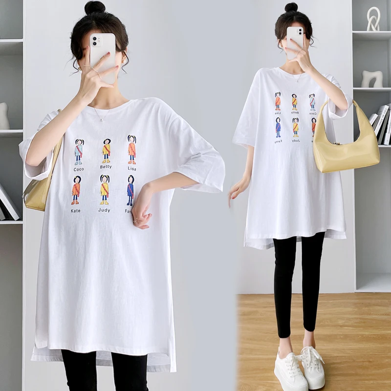 

202# Summer Casual Cotton Maternity Long Tees Large Size 4XL 3XL Loose T Shirt Clothes for Pregnant Women Pregnancy Tops