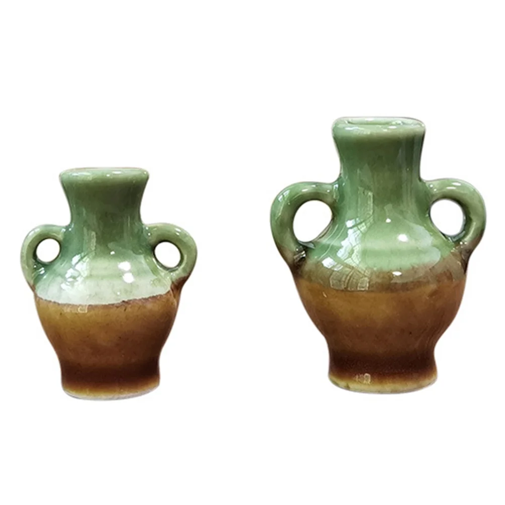 

1 Set Mini Ceramic Vase Model Mini Binaural Contrast Color Vase Mini House Vase Play House Toy for Home Room Store