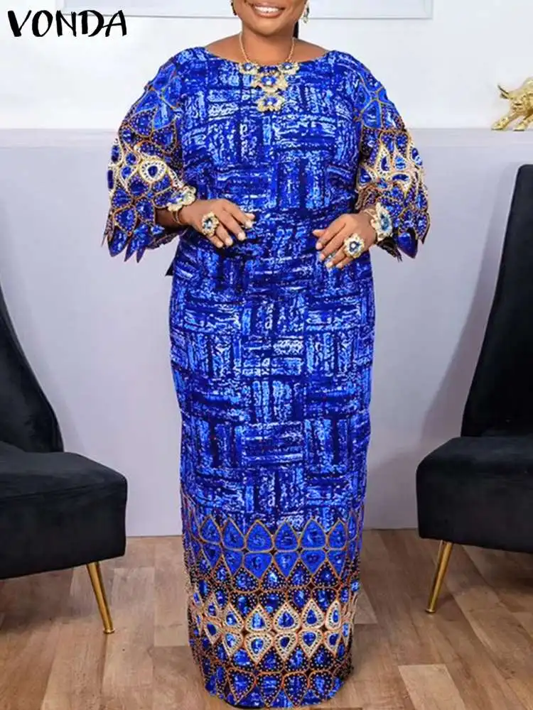 Женское летнее платье-макси с принтом свободного покроя