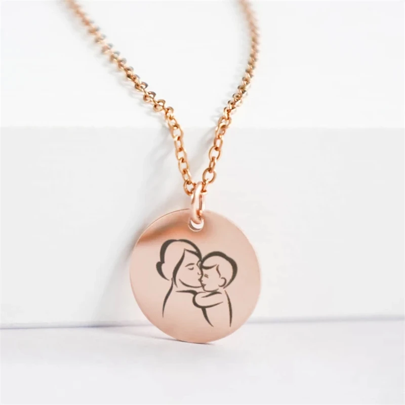 

Mother son daugther necklace, Engraved silhouette pendant, personalized mother child silhouette necklace gift for Mom