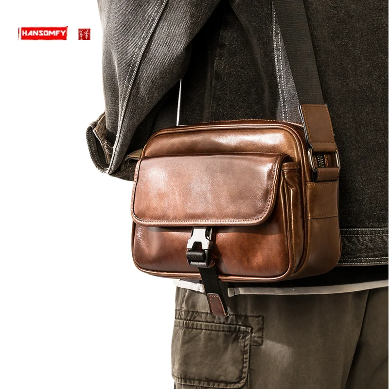 

Genuine Leather Men's Bags Retro Trendy Shoulder crossbody Bag All-Match Messenger Bag Casual Backpack Cowhide Business Pouch