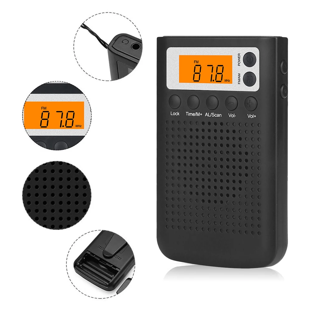 

2022 New Mini Radio Portable Stereo Pocket Radio Speaker With Built-in Speaker Headphone Jack AM FM Alarm Clock Radio