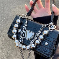 cool heart design womens chain shoulder bags fashion y2k girls black square messenger bags retro female clutch purse handbags