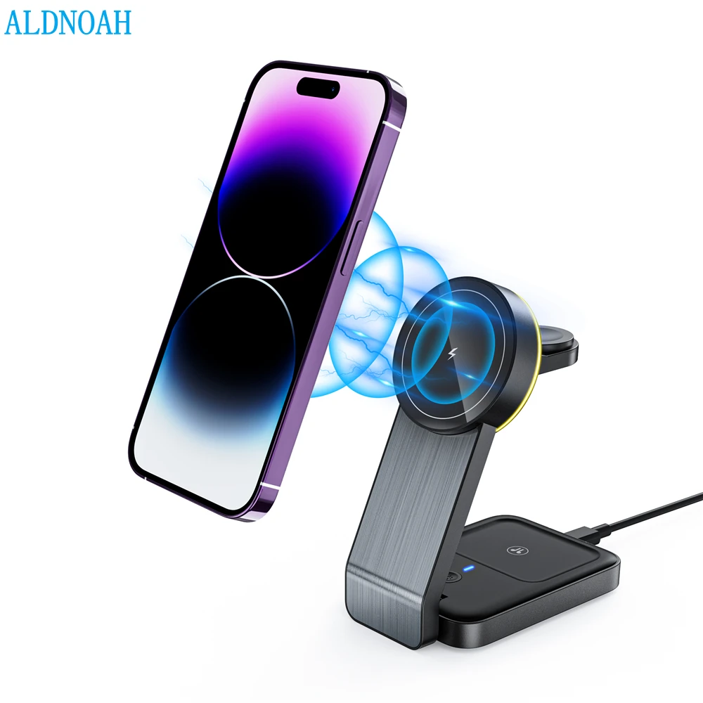 

15W 3 in 1 Magnetic Wireless Charger Stand For Macsafe iPhone 12 13 14 Mini Pro Max Apple Watch Airpods Fast Charging Station