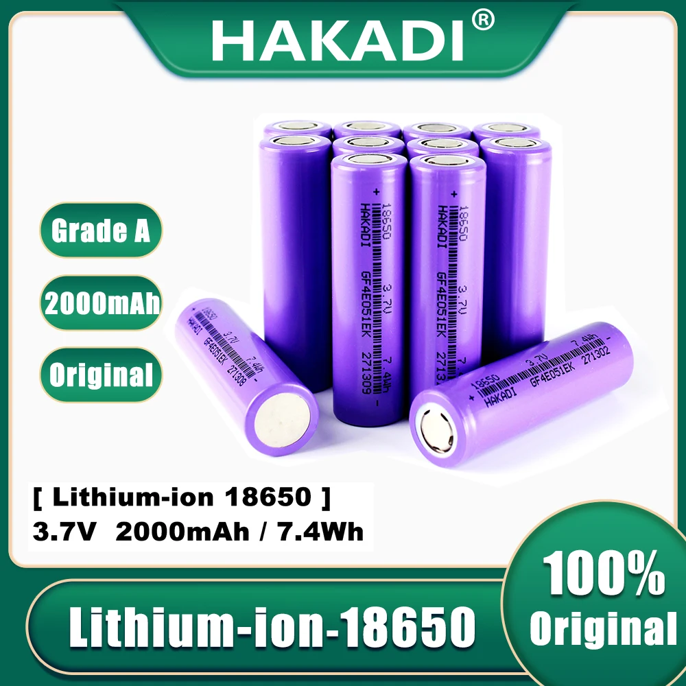 

HAKADI 3.7V 2000mAh 18650 Batteries For Power Bank Safety Capacity Li-ion Rechargeable Battery For Flashlight Tools Toys