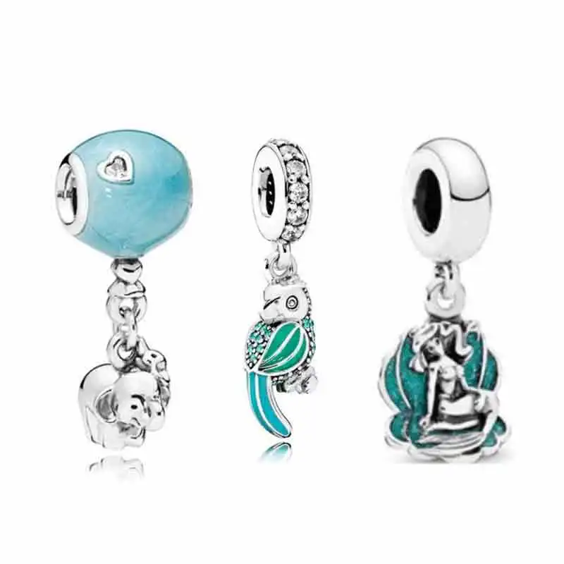 

New In Parrot Elephant Shell Princess Dangle Charms 925 Original Bracelet Trinket Pendant Beads For Jewelry Making Free Shipping