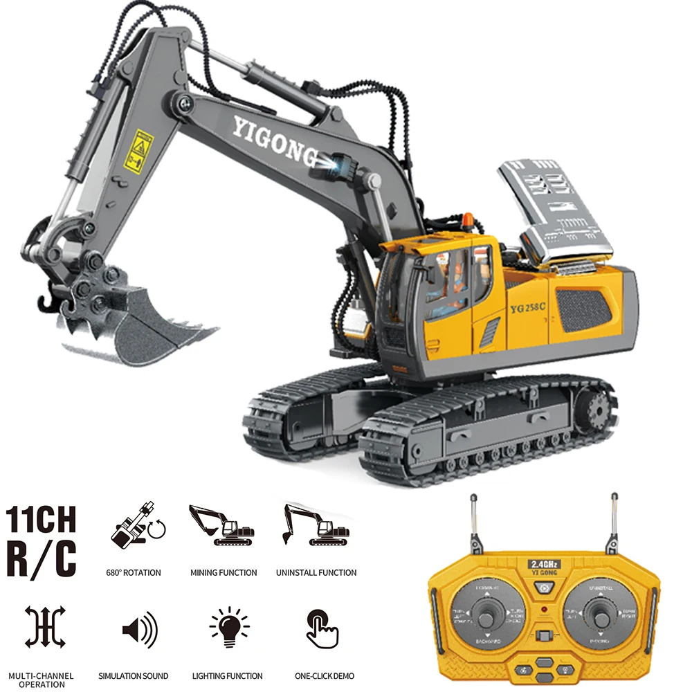 

2,4G 11-канальный экскаватор на радиоуправлении, самосвал, бульдозер, грузовик, бульдозер, автомобиль из сплава, детская игрушка в подарок для ...