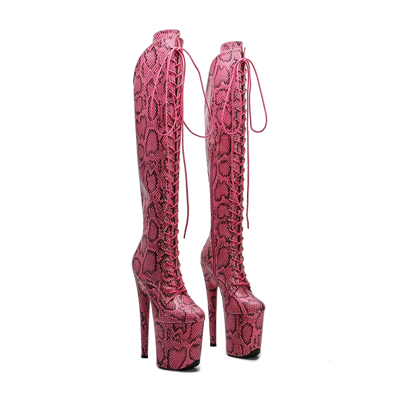 Leecabe  20CM/8inches Snake skin Upper exy exotic young trend fashion  boots High Heel   platform Pole Dance boot