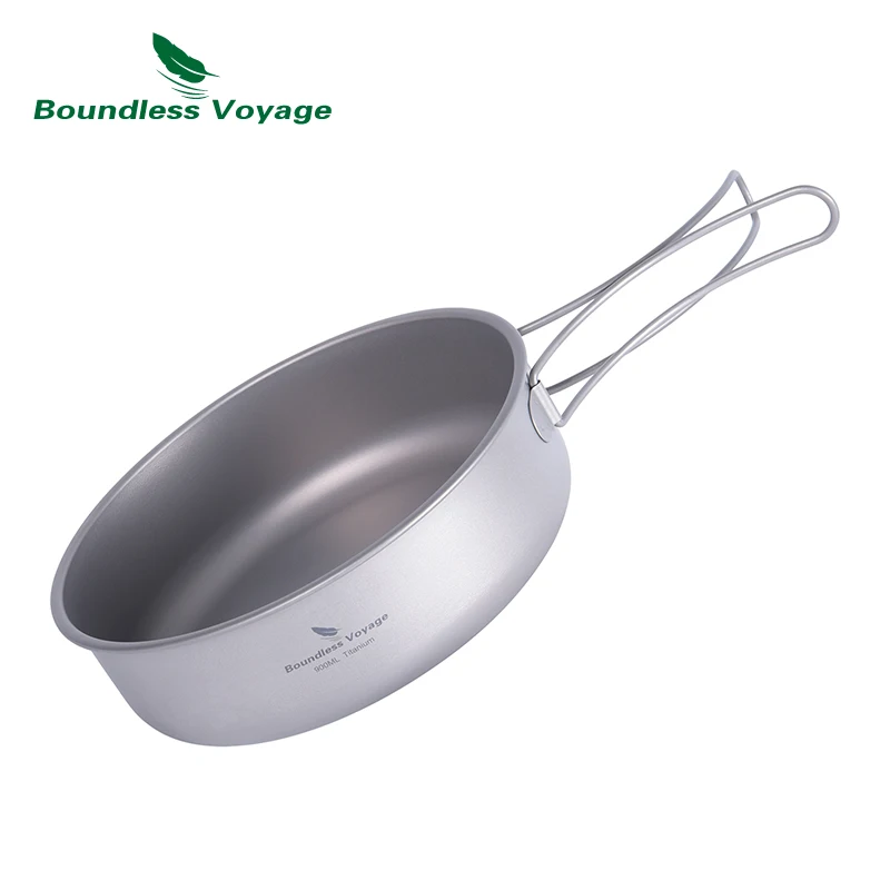 

Boundless Voyage Titanium Camping Frying Pan with Folding Handles Outdoor Skillet Griddle Portable Tableware 165mm
