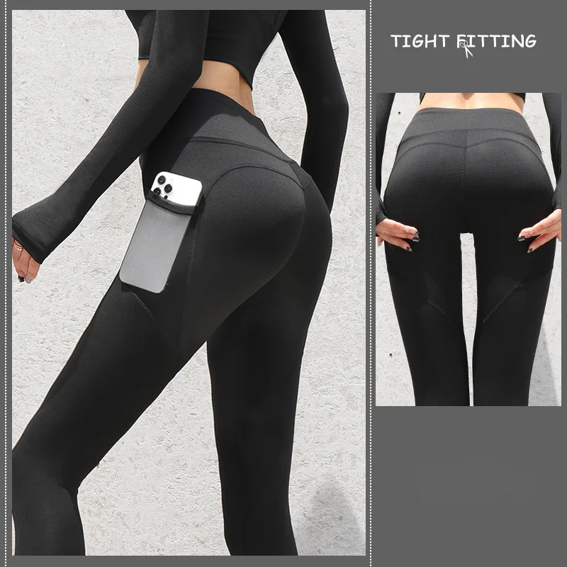 2023 Women's New Peach Hip Lifting Fitness Thin Quick-Drying Stretch Sports Tights Mesh Side Pockets Running Underpin Yoga Pants