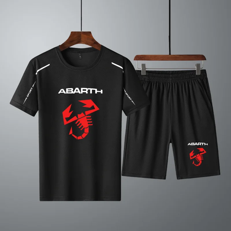 

High Quality Cotton Summer New Men T-Shirt Abarth Car Logo Printing Casual Short Sleeve Men's T-shirt+shorts 2Pcs suit