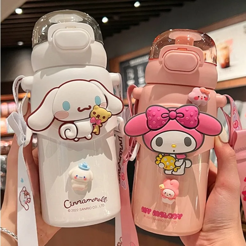 

Sanrio аниме Kuromi My Melody Cinnamoroll Pompompurin мультяшная Студенческая бутылка для воды, термос, соломенная чашка, милые подарки для девочек