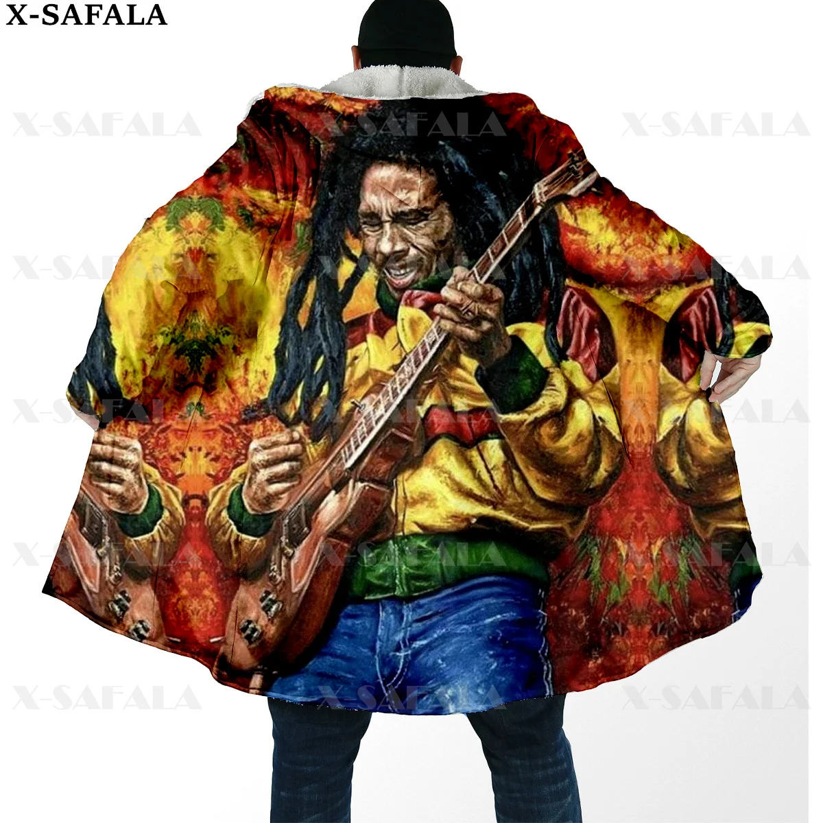 

Reggae Singer Bob Marley HipHop Weeds Thick Warm Hooded Cloak Men Overcoat Coat Windproof Fleece Cape Robe Hooded Blanket-5