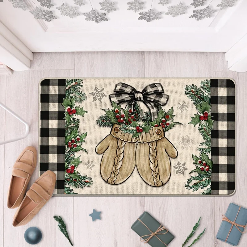 Зимние варежки с декоративной передней частью по коврике коврик в клетку из