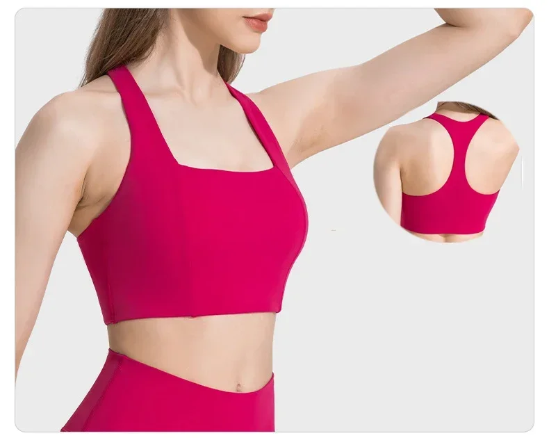 

Lulu Women H-word High Elasticity Shock-proof Sports Bra Fixed Chest Pad Yoga Underwear Fitness Running Sports Vest Top