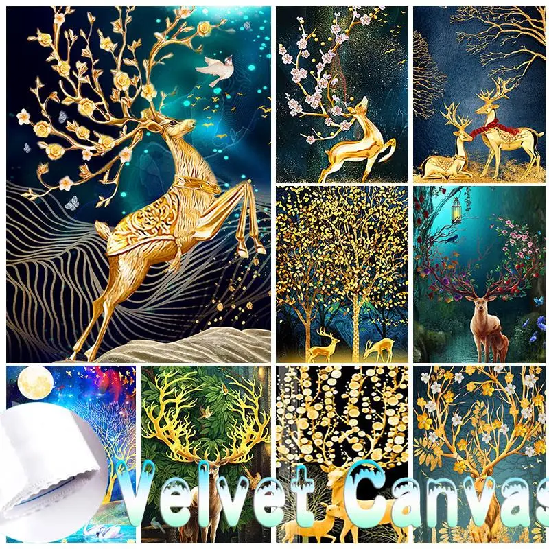 

Animal DIY Velvet Diamond Painting Kits Full Drill Golden Sika Deer Diamond Mosaic Hand Inlaid Rhinestone Embroidery Home Decor