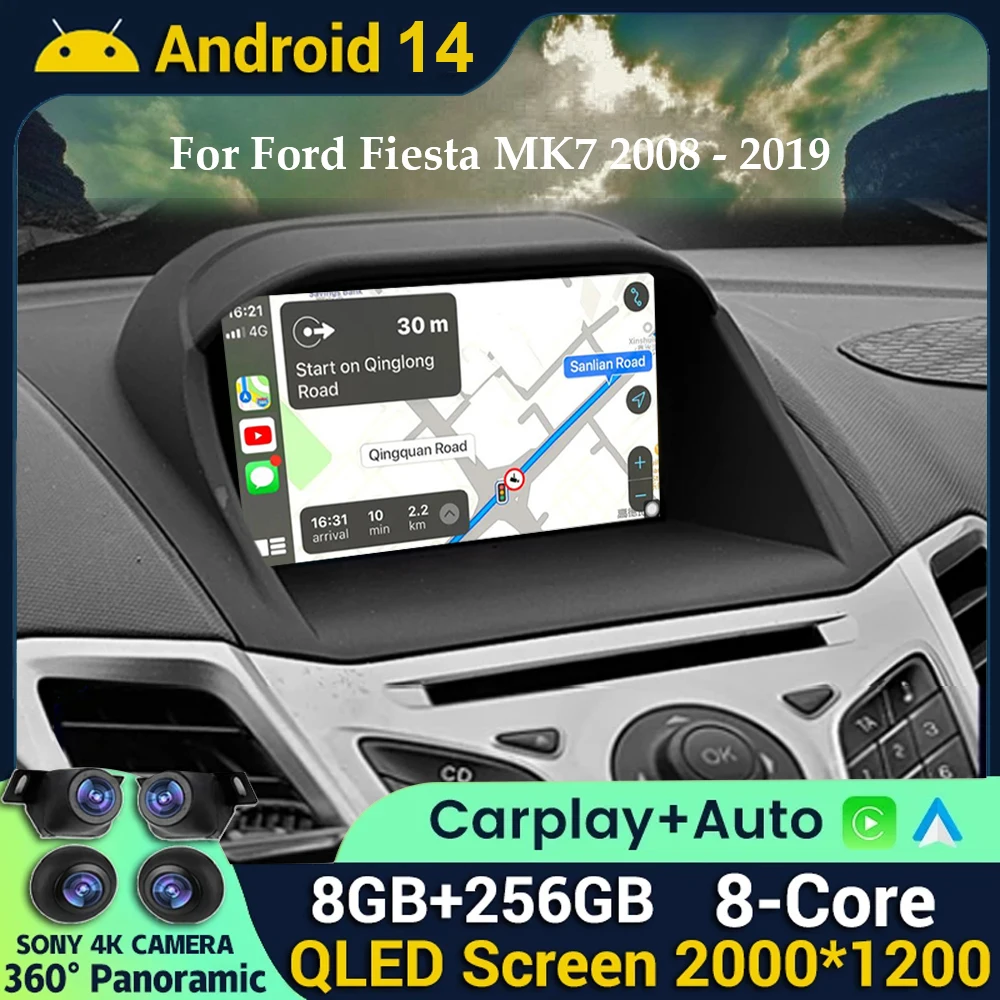 Фото Android 14 Carplay Auto для Ford Fiesta MK7 2009-2017, автомобильное радио, стерео, мультимедийный плеер, навигация GPS 5G WiFi №1