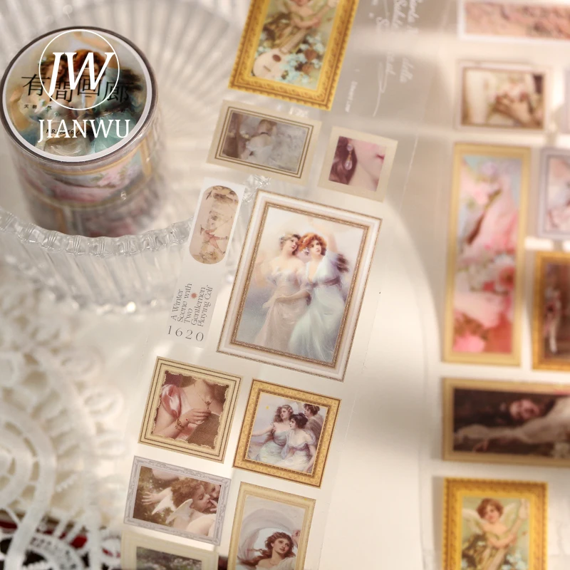 

JIANWU 5.5cm*300cm Vintage Literature Art Oil Painting PVC Washi Tape DIY Journal Decoration Collage Masking Tapes Stationery