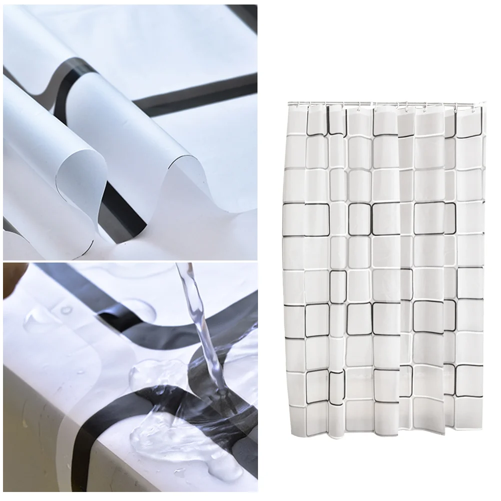

Shower Curtain Bathroom Curtains Liner Printing Plaid Fabric Grid Washing Polyester Water Bathtub