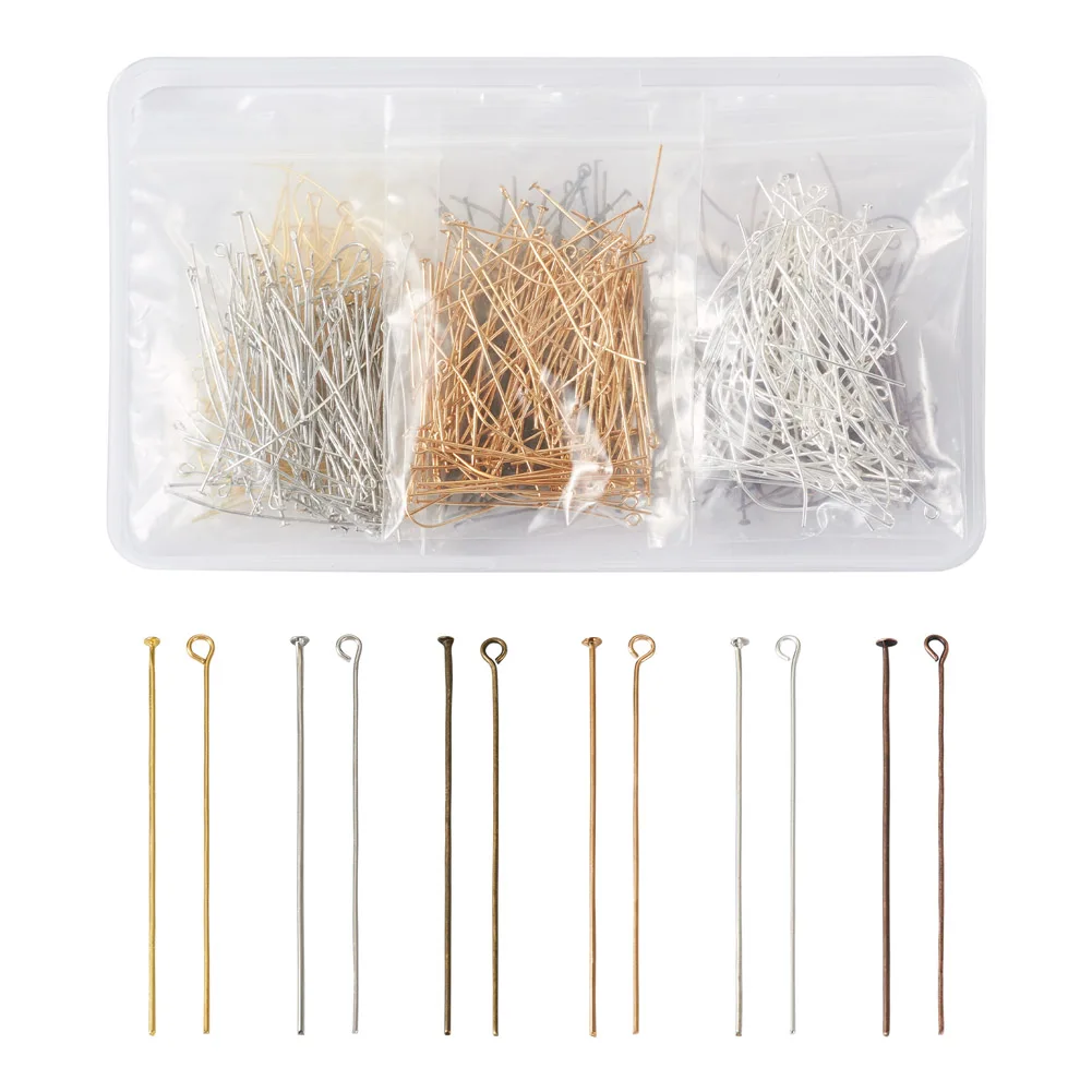 600Pcs Iron Flat Head Pins Eye Head Pins Mixed Color Metal Headpins Needle Findings for Jewelry Making Accessories 50mm