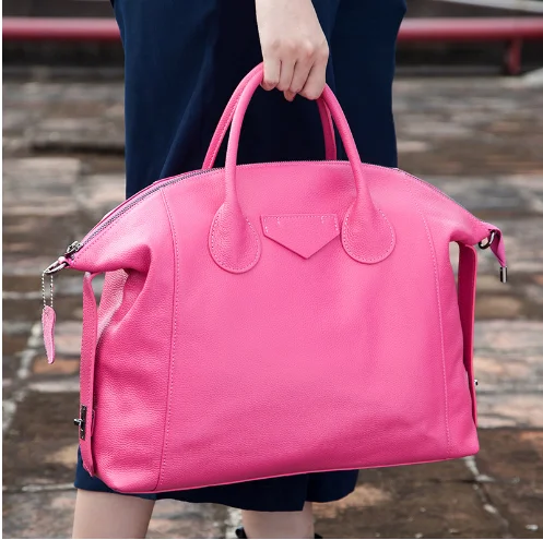 

Genuine Leather Tote for Women Handbag Solid Color Vintage Shopper Purses Large Clutch Bag Female