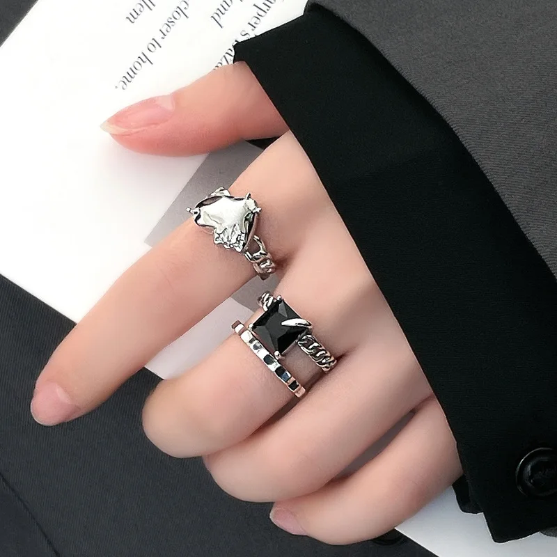 

FMILY Minimalist 925 Sterling Silver Geometric Ring Retro Exaggerated Micro-set Zircon Fashion Jewelry for Girlfriend Gifts