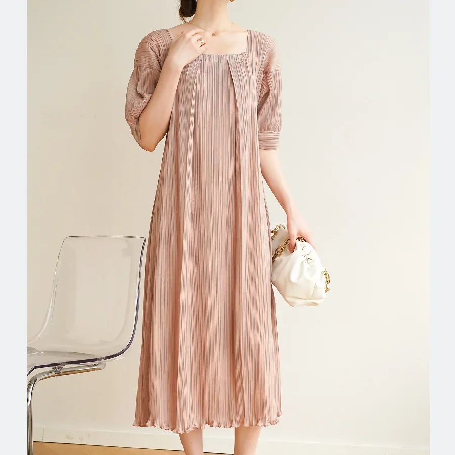

Miyake Original Casual Vacation Style High-end Pleated Design Models Large Size Loose Thin Dress 2024 Summer Women Clothing