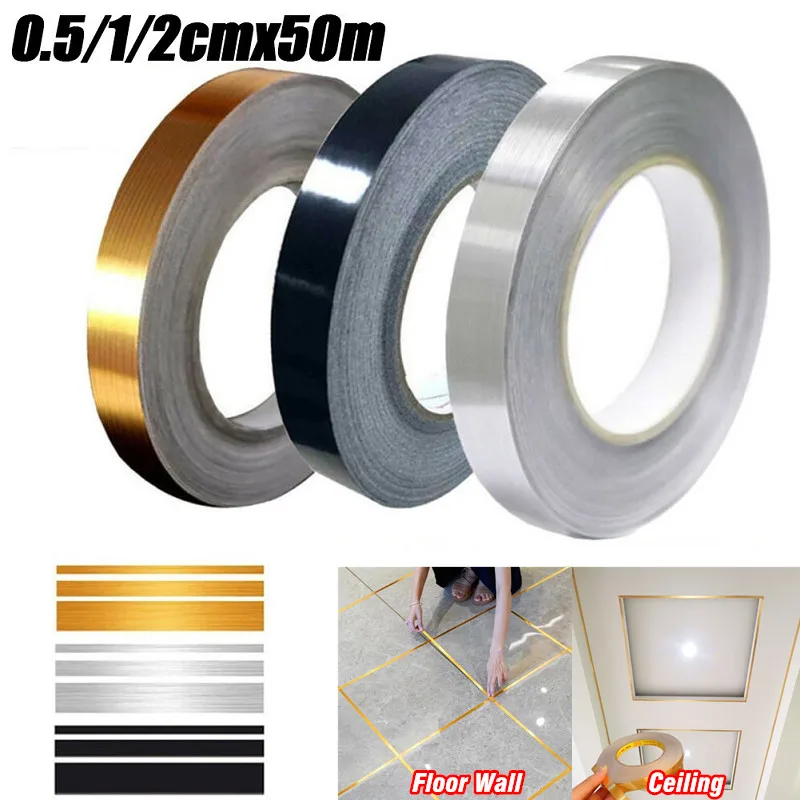 

50m/Roll Ceramic Tile Mildewproof Gap Tape Decor Gold Silver Black Self Adhesive Wall Floor Ceiling Tape Sticker Home Decoration
