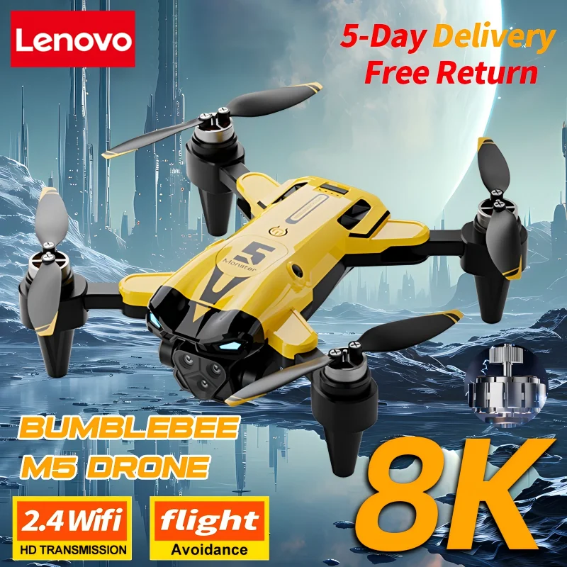 Фото Новый квадрокоптер Lenovo M5 с тройной камерой 8K HD, бесщеточным двигателем, оптическим позиционированием и складной конструкцией, радиоуправляемая игрушка-дрон №2