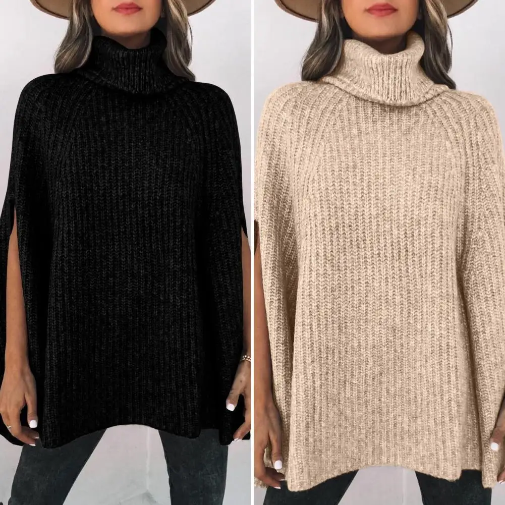 

Stylish Women Cape Sweater Elegant Ladies Sweater Turtleneck Relaxed Fit Knitting Cloak Sweater Dressing