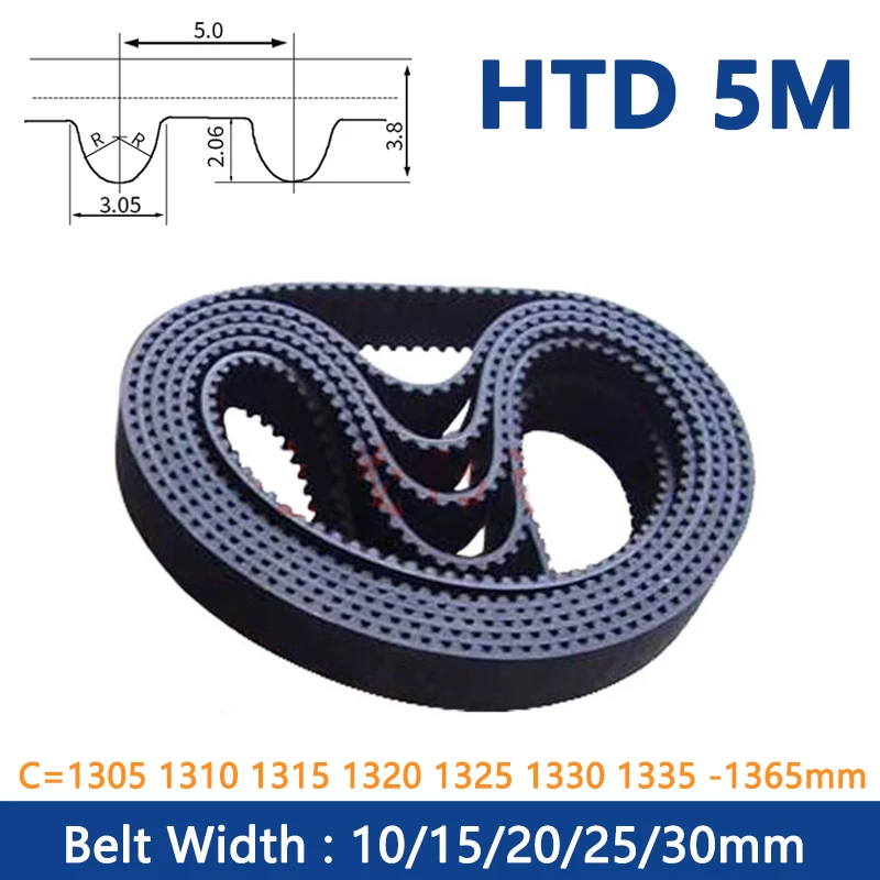 

1pc HTD5M Timing Belt Width 10 15 20 25 30mm Rubber Closed Loop Synchronous Belt C=1305 1310 1315 1320 1325 1330 1335 -1365mm