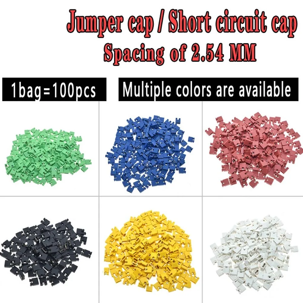 

100PCS Pitch jumper shorted cap & Headers & Wire Housings 2.54MM SHUNT Black yellow white green red blue