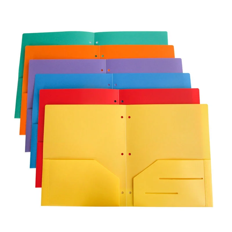 

6 Pack Heavy Duty Plastic Two Pocket Folders, Folders with Pockets ,2 Pocket Folder and 3 Hole,File Folders,6 Colors