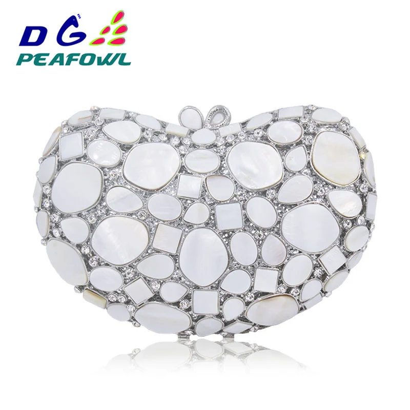 

Luxury White Marble Heart Shape Precious stone Crystal Evening Bags Cocktail bride Wedding Clutches Handbags banquet Bags