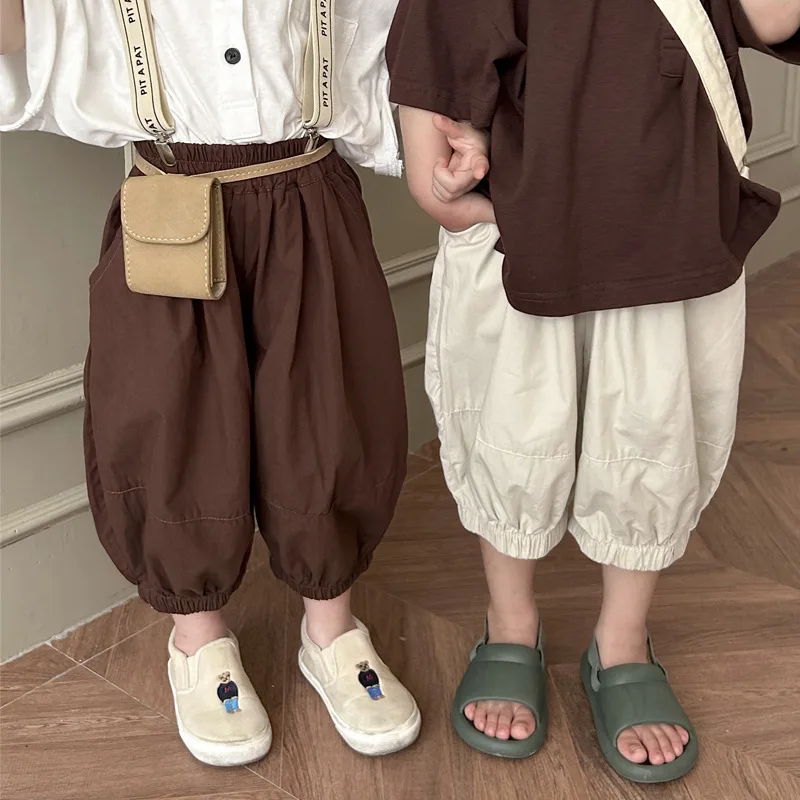 

Children's calf-length pants Boys vintage loose lantern pants Girls thin syule casual Trousers