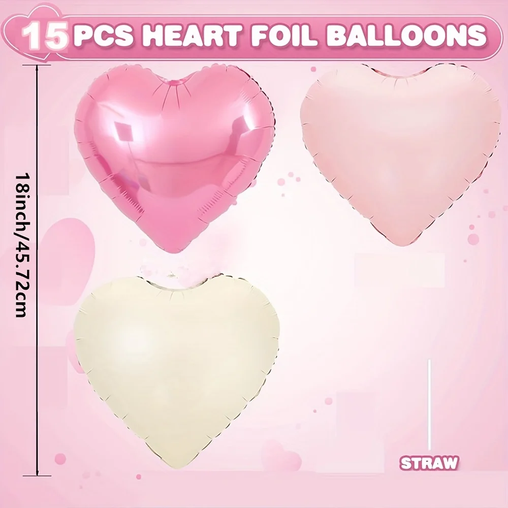 

15 Шт. 18-дюймовых Розово-кремовых Фольгированных Шаров В Форме Сердца Для Свадеб, Дней Рождения, Дня Святого Валентина