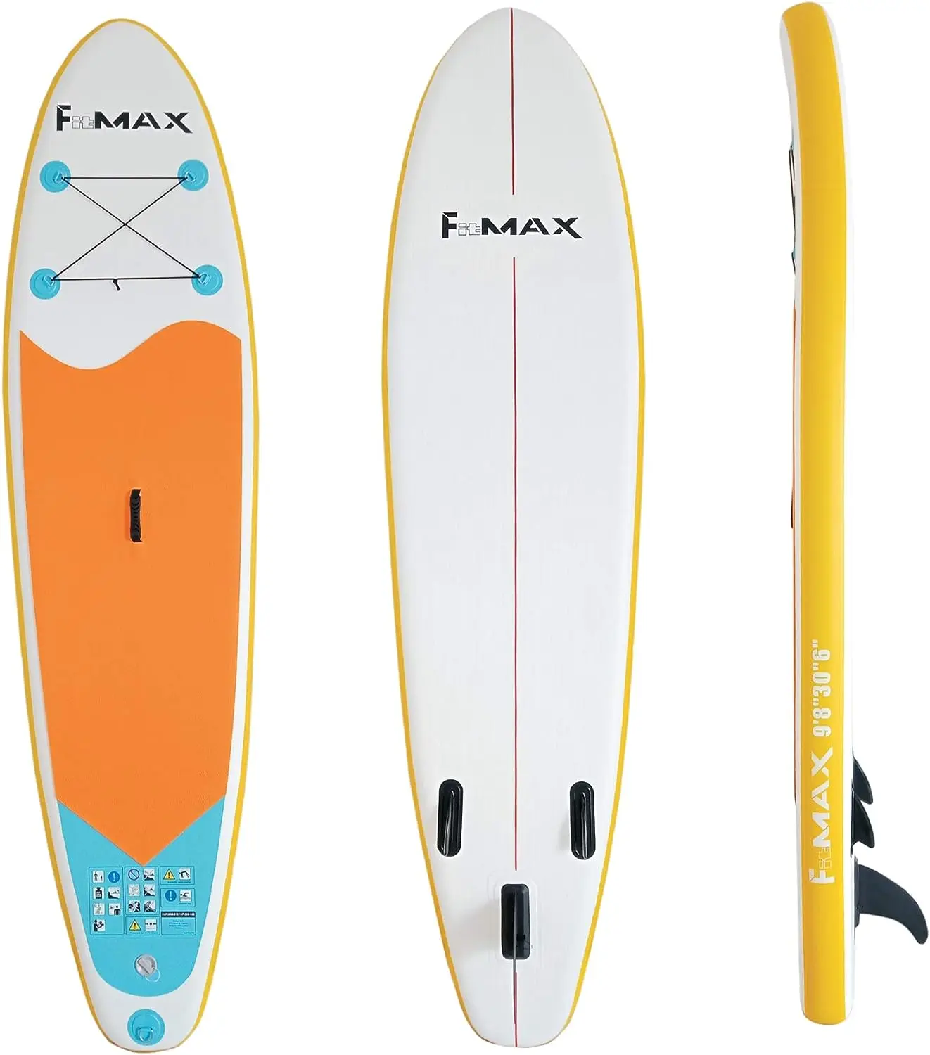 

10'6" Inflatable Stand Up Paddle Board, Extra Wide Deck with Triple Bottom fins for Superior Stability! Includes Backpac